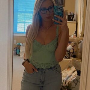 Light Green Lace Trim Women's Top